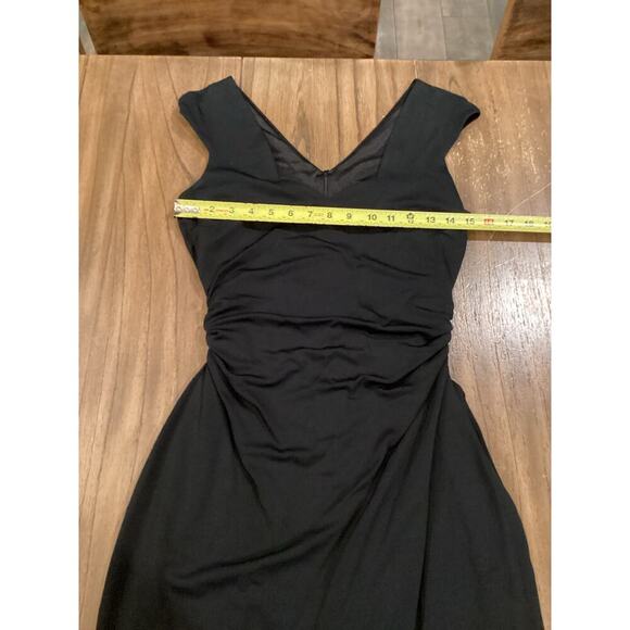 David Meister ruched waist Bodycon simple black mini Dress V Neck Sleeveless 6 - Picture 5 of 10